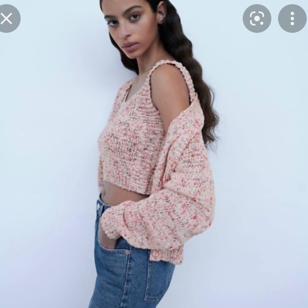Zara Pink Knit Cardigan Tank Twin Set Matching Set Size S/M